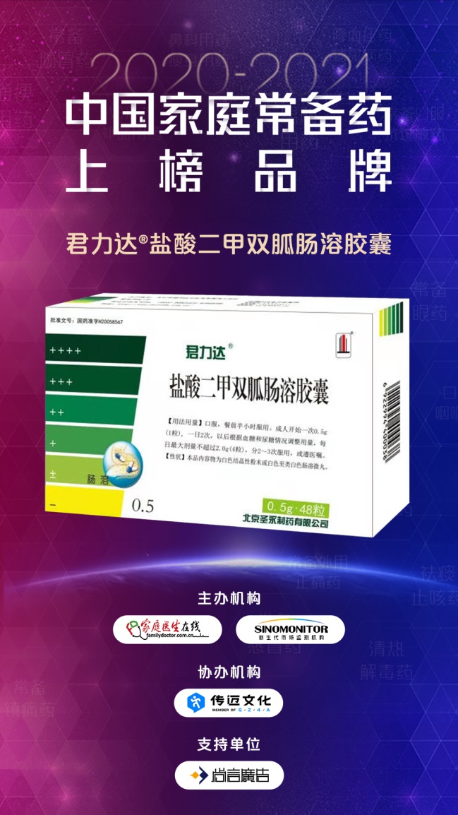 “君力達”榮登2020-2021中國家庭常備藥品牌榜，守護健康，祝君一臂之力